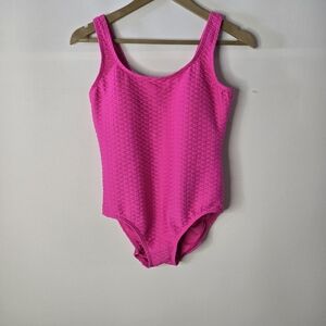 LANDS END Size 12 Vibrant Pink Textured One-piece Swimsuit NWOT